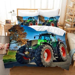 Sjzg-Housse De Couette Tracteur,3d Motif Tracteur Parure De Lit 3 Pi&egrave;ces,Motif Tracteurs Pour Enfant Gar&ccedil;on Housse De Couette En Avec 2 Taies D'oreiller(Tracteur 5, 220 X 240 Cm) - Neuf
