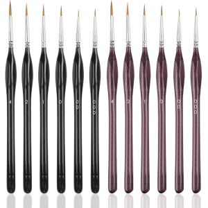Lot De 2 Pinceaux De D&iquest;&iquest;Tail Pour Peinture Aquarelle, Acrylique, Huile - 6 Pi&iquest;&iquest;Ces Pour Chaque Lot - Noir Et Marron - Neuf