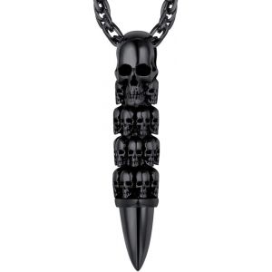 Trahoo-Collier Tete De Mort Homme Pendentif Crane Bijoux Tête De Crâne Gothique Acier Inoxydable Avec Chaîne Réglable 55+5cm - Neuf