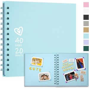18 X 18 Cm Album Photo Scrapbooking Vide En Papier Kraft &Agrave; Couverture Rigide,Livre Photo Avec 40 Pages Pour Mariage,Voyage,Bebe,Bleu Clair - Neuf