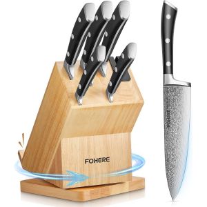 Couteaux De Cuisine, Pivotant À 360 Porte Couteaux, 6 Pièces Couteau Cuisine Professionnel, Acier Inoxydable Haut Carbone, Bloc À Couteaux A Uto Affûtant, Avec Support Pour Téléphone Portable - Neuf