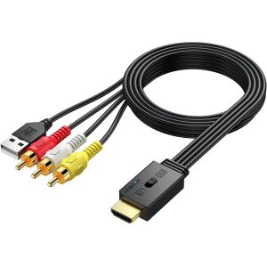 Autoutle Convertisseur Rca Vers Hdmi 1080p - Adaptateur Av 16:9/4:3, Pal/Ntsc Avec Câble Rca Femelle 60cm Pour Wii, Ps1/Ps2, Xbox, Dvd/Vhs/Vcr - Neuf