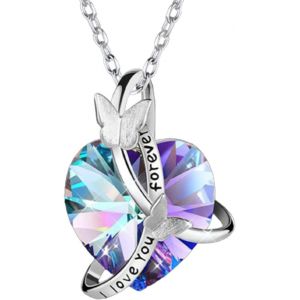 Kal-Coeur Cristal Collier Ras Du Cou Argent Papillon Violet Cristal Pendentif Coeur Collier Chaîne Je T'aime Pour Toujours Pierre De Naissance Charme Infinity Amour Collier Cadeau Pour Femmes - Neuf
