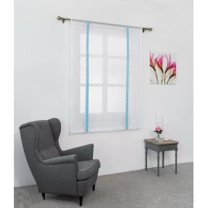 1 Pièce Store Romain Translucide Tulle Rideaux Voilages Vertical Poche De Tige Pour Chambre Cuisine Salon, Rubans Bleu Clair, Largeur 100cm X Hauteur 140cm - Neuf