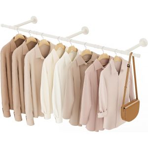 Porte Manteau Mural Tringle, Penderie Murale 150cm, Barre Dressing Industriel, Portant pour Salon, Chambre, Gain de Place, Montage Facile, Robuste et Durable, Beige - Neuf