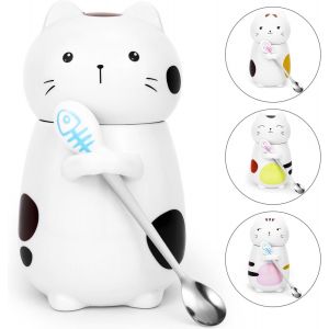 Eryi-Tasse Chat Avec Couvercle Cat Mug 3d Tasse À Café 400 Ml Déco Chat Cadeau Céramique Tasse À Thé Avec Cuillère Thé Café Noël Tasse Cadeau D'anniversaire Pour Femme Amie Hommes Frère - Neuf