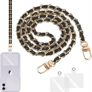 KAL-Cordon Sac &Agrave; Main En Pu Cuir Aluminium Lani&egrave;re Universelle Longue Dragone Anti-Perte Bandouliere Longue,Chaine Telephone Portable Tour Cou Avec 2 Patch Rechange De Plupart Des Smartphones - Neuf