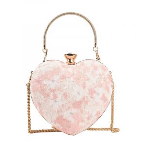 Pochette et sac à main en dentelle rose pour femme, motif floral en forme de c?ur, fourre-tout de soirée, sac à bandoulière, pochette de mariée, pour mariage, bal de promo - Neuf