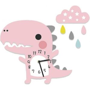 Horloge murale pour enfants Dinosaure avec nuages Horloge sans bruit de tic-tac Horloge silencieuse Horloge murale garçon rose - Neuf