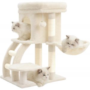 Arbre À Chat, Petit Griffoir Pour Chat De 75 Cm De Hauteur Avec Plateforme Supérieure, Tanière, Hamac, Échelle D'escalade, Jouets Félins, Meuble Pour Chats, Beige Hct009sm - Neuf