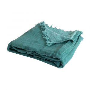 Couverture Plaid Coton Bleu Turquoise Avec Franges 130x170 Cm - Neuf