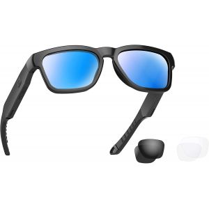 Oho Lunettes Intelligentes, Lunettes De Soleil Polarisées Avec Haut-Parleur Bluetooth, Protection Uv Athlétique/Extérieure Et Contrôle Vocal, Unisexe, Monture Marron - Verres Noirs, Standard - Neuf