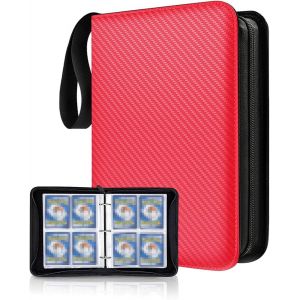 Mdy-Classeur Carte Album Carte Porte Cartes En Cuir Imperméable Avec Fermeture Éclair Contient 400 Cartes 50 Pages Compatible Diverses Cartes Cadeau Pour Enfants (Rouge-A) - Neuf
