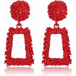 Kal-Clip Boucles D'oreilles Pour Femmes Filles Non Pierced Boucles D'oreilles À Pince En Forme De Rectangle Géométrique Grandes Boucles D'oreilles Or Argent Rose Vif - Neuf