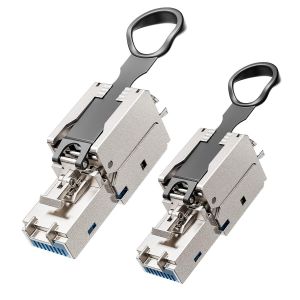 KAL-Lot De 2 Connecteurs Rj45 Cat7 Réutilisables, Faciles À Utiliser, Sans Outil, Connecteur Rj45 Cat6A Blindé Pour Câble Ftp Stp Sftp Utp 22-27 Awg, 10 Gbit/S 600 Mhz, Plaqué Or - Neuf