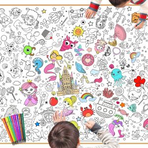 TEPPC-Enfants Filles Poster à Colorier avec Feutres, 118 * 84cm Géant Papier Poster à Coloriage pour Enfants Filles Anniversaire Cadeaux Artisanat, Sirène Licorne Princesse Animal Marin Pirate Bonbon - Neuf