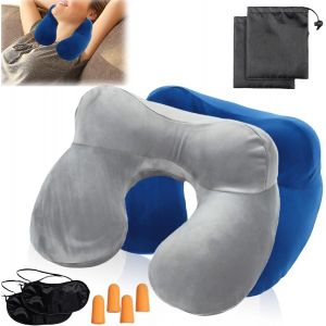 Lot De 2 Oreillers De Nuque Gonflables, Oreiller De Voyage Portable, Oreiller De Voyage Pour Camping, Avion, Train, Voiture, Bureau, Oreiller De Voyage, Gonflable Avec Bouchons D'oreilles - Neuf