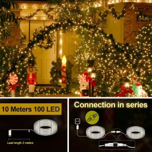 Guirlande Lumineuse Int&eacute;rieur Exterieure 100 Led 10M Guirlande Lumineuse Sapin de Noel Lumiere Sapin Led Electrique Deco Noel - Neuf