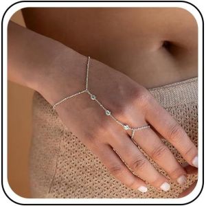 Eryi-Bracelet Anneau De Doigt En Strass Chaîne De Main En Or Bracelet Anneau De Poignet En Cristal Chaîne De Bracelet Esclave Vintage Chaîne De Bracelet De Mariage Bijoux Pour Femmes - Neuf