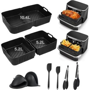 Moule Air Fryer 9 Pi&egrave;ces Moule Silicone Air Fryer Accessoires pour Ninja AF500EU AF500EUCP 10.4L,Cosori TwinFry XXL 10L Silicone Air Fryer Panier Moule pour Friteuse Ninja 10.4L Cosori 10L - Neuf