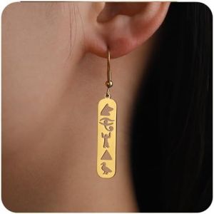 Kal-Boucles D'oreilles Pendantes Égyptiennes Pour Femme En Acier Inoxydable Avec Croix Ankh ?il D'horus -Amulette Pyramide Égyptienne -Bijoux Cadeaux - Neuf