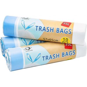 KURB-Xcdhmede 30 Pièces Sacs Poubelle 35L, Sac Poubelle Avec Poignées Coulissantes, Sac Poubelles Fond Anti-Fuite (3 Rouleau X 10 Sacs), Pour La Cuisine, Le Salon Et Le Bureau (Taille: 57 X 65 Cm, Bl - Neuf