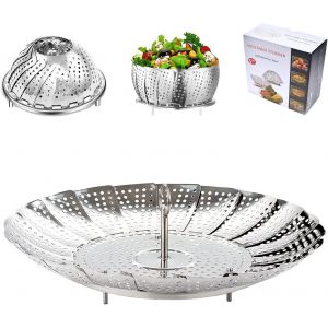 JEXNOVASHOP-Panier Vapeur Inox, 9'' Cuit Vapeur Inoxydable pour Autocuiseur, Panier pour Cuire &agrave; la Vapeur, Fleur Marguerite Cuisson Vapeur, Pliable Vegetable Steamer Accessoire - Neuf