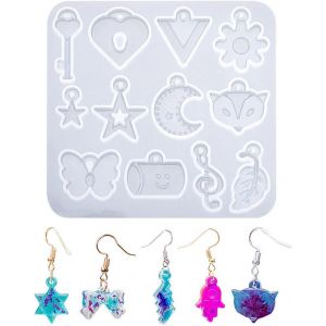 Moule De Boucle D'oreille En Silicone &Eacute;poxy 1 Pc Avec 12 Motifs Adapt&eacute;s &Agrave; La D&eacute;coration De Boucle D'oreille Bricolage - Neuf