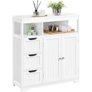 SUBZONAL-Meuble Armoire Salle de Bain Rangement, avec 3 Tiroirs, Placard avec 2 Portes et Compartiments, Plateau R&eacute;glable en Hauteur, Entr&eacute;e Salon Chambre Cuisine 80,5 &times; 30 &times; 86,5 cm, Blanc - Neuf