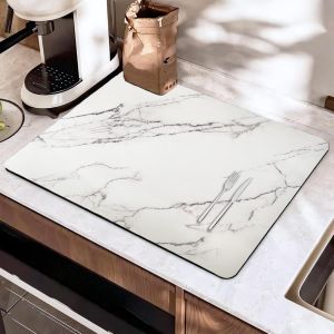 Eryi-Tapis Egouttoir Vaisselle, 50 X 40 Cm Tapis Absorbant Vaisselle Marbre, Tapis De Sechage Evier Cuisine, Tapis Absorbant Vaisselle Antidérapant, Tapis Sechage Vaisselle Pour Bar, Machine À Café - Neuf