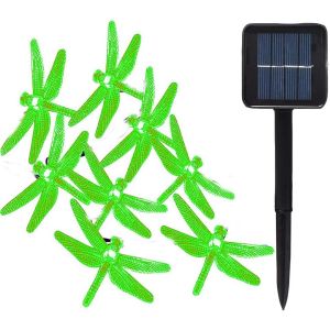 Kal-Guirlande Lumineuse Solaire, 20led Libellule String Lights Chaîne De Lumière Extérieure Pour Jardin,Mariage,Terrasse,Noël(Vert) - Neuf