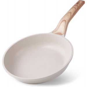 Letnerny-24cm Induction Antiadhésive Poêle À Frire, Granit Poêles À ?ufs Sans Pfoa, Poêle À Omelette Avec Poignée En Bakélite Woodgrain, Beige Articles De Cuisine Cadeau, Convient Au Gaz - Neuf