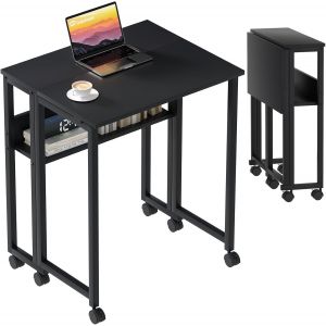 Ksfal-Petite Bureau Pliant À Roulettes,63×50cm Pliable Portable,Table Pliante Avec Rangement,Ordinateur Pour Petit Espace,Postes De Travail,Assemblage Facile,Noir - Neuf
