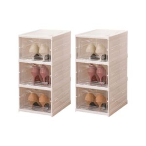 Organisateur &agrave; chaussures pliable et empilable &agrave; 3 niveaux avec porte transparente - Lot de 2 - Neuf
