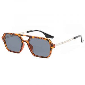Lunettes de soleil carrées à petite monture pour femmes,verres de soleil de luxe de styliste,Vintage,creux,léopard,bleu - Leopard Gris - Neuf