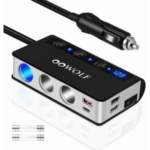 SJZG-Chargeur Telephone Voiture,Chargeur Allume Cigare Usb C,3 Prises 4 Ports Qc 3.0 Rapide Pd,180W 12V/24V 4A Adaptateur,Tension Led Pour Macbook/Gps Et Plus-Gris Noir - Neuf