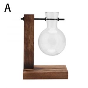 Vase En Verre Pour Plantes Hydroponiques,Pot De Fleur Bonsa&iuml; Vintage,Terrarium Britannique,Cadre En Bois,D&eacute;coration D'int&eacute;rieur.A. - Neuf