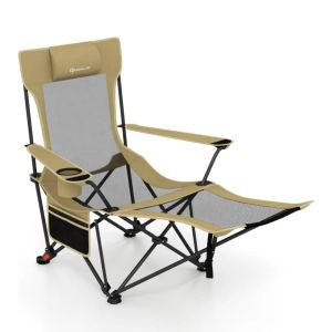 Chaises De Camping Pliables 152 X 83 X 75 Cm Dossier R&eacute;glable Repose-Pieds Amovible Style Moderne En Tissu Oxford Kaki Helloshop26 20_0011132 - Neuf