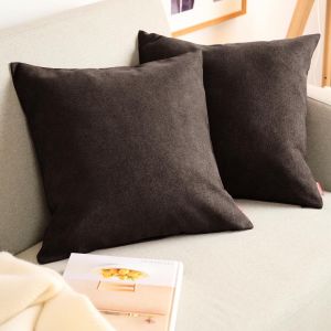 CAUC-Housse de Coussin 50x50 cm canape - Lot de 2 - Housse Coussin 50x50 cm en Chenille Douce avec Fermeture &eacute;claire cach&eacute;e - Protection d&eacute;corative certifi&eacute;e Oeko-Tex - Lavage Facile - en Marron - Neuf
