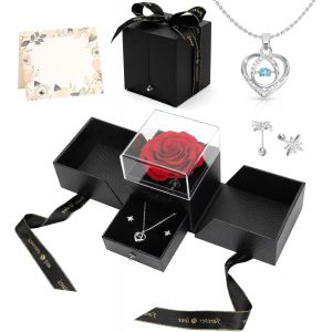 Rose Eternelle, Rose Éternelle Avec Bijoux Cadeau Mamie Avec Collier Et Boucles D'oreilles Cadeau Femme Anniversaire Cadeau St Valentin Femme Pour Mamie Maman Saint Valentin Mariage - Neuf