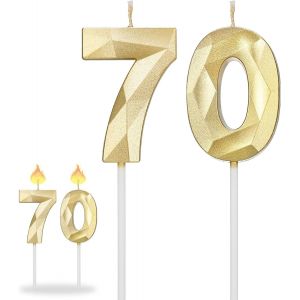Eryi-Bougies D'anniversaire 70 Ans, Bougies D'anniversaire Dorées, 70 Bougies 7 Et Bougie Chiffre 0, Décoration De Gâteau 70 Ans, Décorations De Gâteau Pour Célébrations, Livraisons, Fête - Neuf