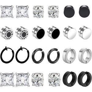 12 Paires Boucle D'oreille Homme Femme Aimant Acier Inoxydable Fausse Boucles D¿Oreilles Sans Trou Faux Piercing Oreille Magnétique Fausse Noir Boucle D'oreilles Set Clip Aimanté Homme - Neuf