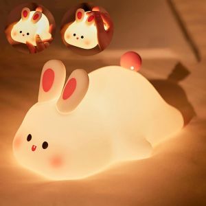 Veilleuse D'allaitement Pour Enfant - Mignon Lapin - Intensité Variable - En Silicone - Tactile - Rechargeable Par Usb - Veilleuse Pour Chambre D'enfant - Cadeau Pour Fille Et Garçon - Neuf