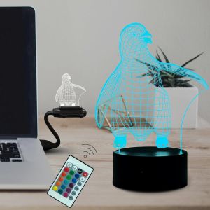 Kalanka-Veilleuse Illusion 3d En Forme De Pingouins Pour Enfants, 16 Couleurs Changeantes, Lampe Décorative Avec Télécommande, Contrôle Tactile Intelligent, Décoration De Table Pour Garçon, Fille, - Neuf