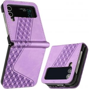 SJZG-Coque Pour Samsung Galaxy Z Flip 3, Etui Protection Housse Premium En Cuir Pu Portefeuille &Eacute;tui T&eacute;l&eacute;phone [Fermoir Magn&eacute;tique] [Fentes Pour Cartes] Flip Case Pour Galaxy Z Flip 3&iquest;Pourpre - Neuf