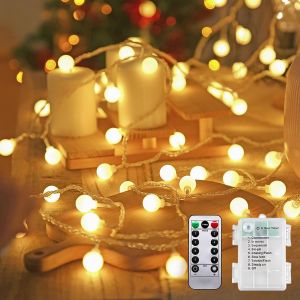 TRAHOO-Guirlande lumineuse &agrave; piles pour l'int&eacute;rieur - Blanc chaud - 5 m - 40 LED - Pour salon, chambre &agrave; coucher, balcon, tente, pavillon, d&eacute;coration de No&euml;l - Neuf