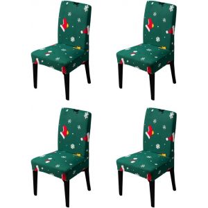Manger Housses De Chaise (Vert) Stretch Amovible Housses De Chaise, De No&euml;l De Bonhomme De Neige, Arbre, Flocon De Neige, Canne &Agrave; Sucre, De No&euml;l &Agrave; Manger, Housses De Chaise, Location De Vacances Cha - Neuf
