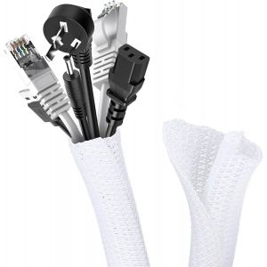 MEVRONISSHOP-3m Manchon de Cache C&acirc;ble, 13-22 mm R&eacute;glable Gaine C&acirc;ble Tress&eacute;e, Extensible Gaine Range Cable Informatique, Protection du Cache C&acirc;bles pour Automobiles/TV/PC/USB/Audio/Vid&eacute;o- Blanc - Neuf
