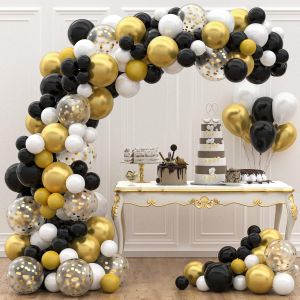 125 Pièces Arche Ballon Kit Noir et Or Confettis Ballons Latex,Or Noir Blanc Ballons Anniversaire pour Mariage,Retraite,Baby Shower,Halloween,Decoration Anniversaire de Feste - Neuf