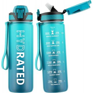 Eryi-Gourde, 750ml Gourde Sport Avec Paille Et Graduée, 0.75 Litre Étanche Bouteille D'eau Avec Brosse, Gourdes Motivation Sans Bpa Pour Fitness, Bureau, L'école, Yoga - Neuf